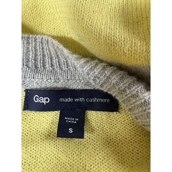 GAP Sweater Womens Size S Yellow Gray Rugby Cashmere Blend Y2K Cardigan Vintage‎ - Picture 11 of 11